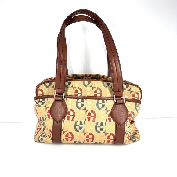 Etienne Aigner Monogram Canvas Shoulder Tote Brown Faux Leather Trim - Picture 4 of 16